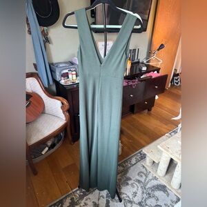 Birdy Grey Slate Blue Formal Maxi V-Neck Dress